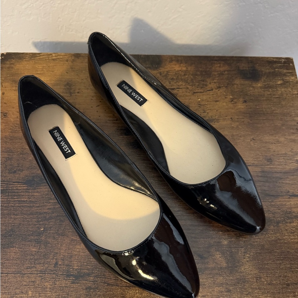 Nine West Black Flats Patent Leather Loafers